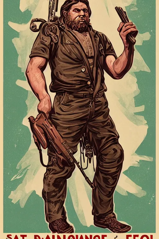 Image similar to saint homo neanderthalis, portrait, propaganda poster, with book of science on his right hand, and riffle, violet polsangi pop art, gta chinatown wars art style, bioshock infinite art style, incrinate, realistic anatomy, hyperrealistic, two colors, white frame border, 4 k, uhd, remove duplicate content.