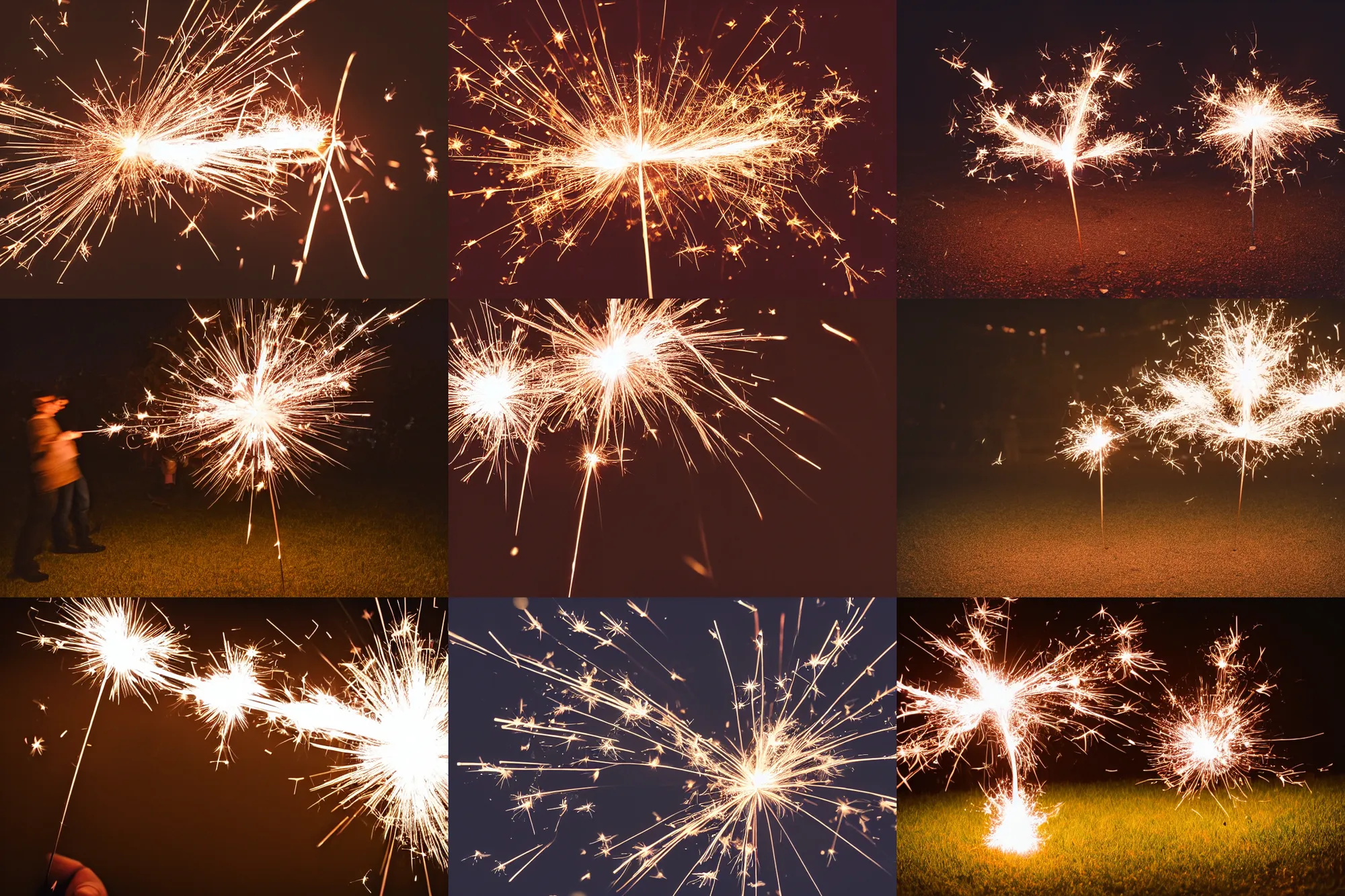 Prompt: time-lapse photography of a sparkler, nighttime