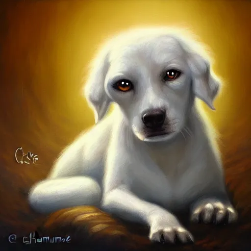 Image similar to fantasy canine illustration, soft lighting, soft details, dark mood, painting oil on canvas by Claire Hummel, HD