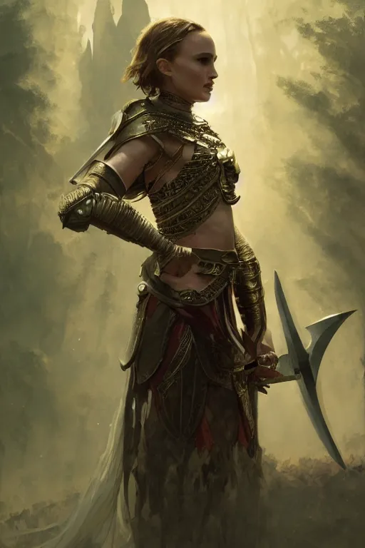 Image similar to natalie portman, legendary warrior, heroic, lord of the rings, tattoos, decorative ornaments, battle armor, by carl spitzweg, ismail inceoglu, vdragan bibin, hans thoma, greg rutkowski, alexandros pyromallis, perfect face, fine details, realistic shading photorealism