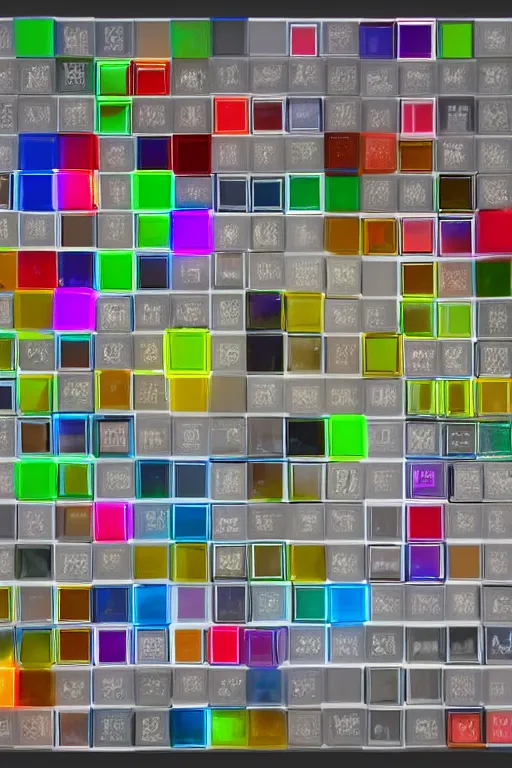 Image similar to a collection of prisms of all the chemical elements in the world, unreal engine