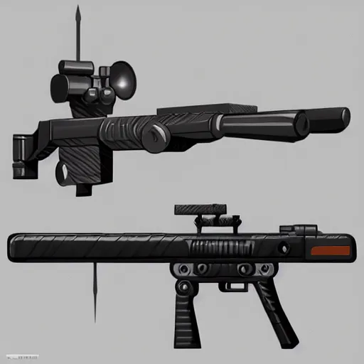 Image similar to isometric concept art of sniper gun that look like a toy, digital art