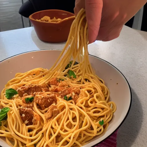 Image similar to reddit mod eating spaghetti o's