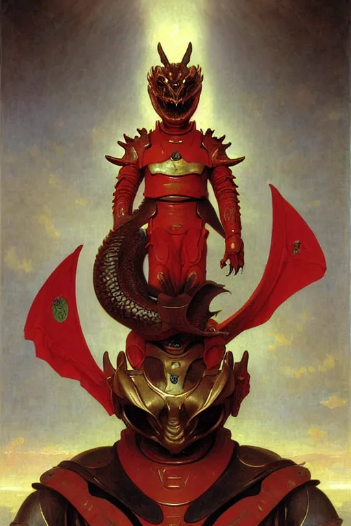 Image similar to portrait of a evil dragon astronaut with chinese dragon armor and helmet, majestic, solemn, by bouguereau