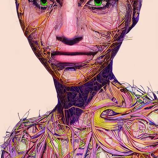 Image similar to the portrait of an unbelievably beautiful woman partially made of onions of all colors, an ultrafine detailed illustration by james jean, final fantasy, intricate linework, bright colors, behance contest winner, vanitas, angular, altermodern, unreal engine 5 highly rendered, global illumination, radiant light, detailed and intricate environment