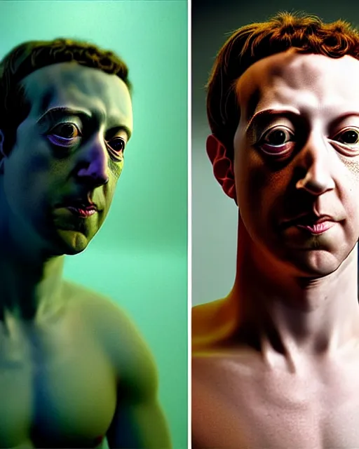 Prompt: colour caravaggio and denis villeneuve style hyperrealism photography portrait of highly detailed hyperralism mark zuckerberg reptilian wearing hyperrealism detailed solarpunk costume designed by alejandro jodorowsky and ridley scott. josan gonzalez. winkelmann, greg rutkowski, araki nobuyoshi