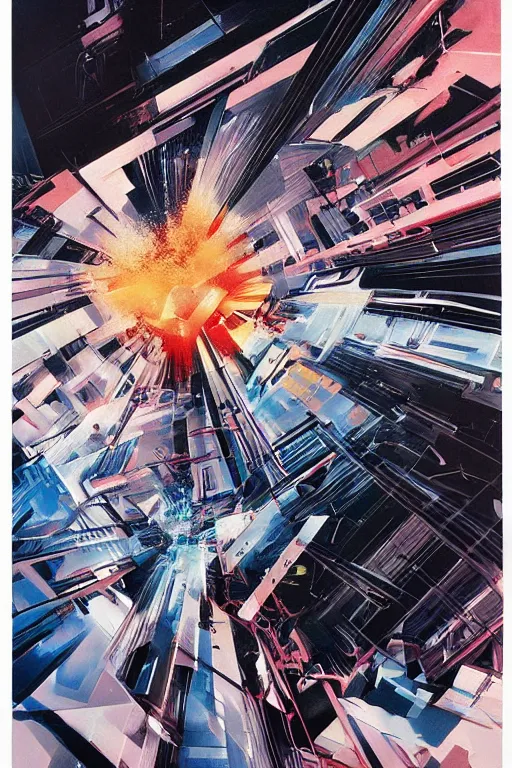 Prompt: wideangle exploding tensor fields, cybernetic, dancing with abandon, madness, decoherence, synthwave, glitch!!, fractured reality, vortex, realistic, hyperdetailed, concept art, art by syd mead, cubism