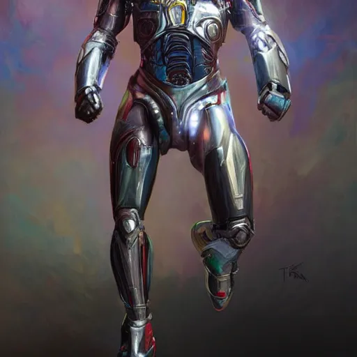 Prompt: realistic full body, Portrait painting of Tom Hiddleston as Cyborg Power Ranger, made by Thomas Kinkade, physical painting, Sharp focus,digital art, bright colors,fine art, trending on Artstation, unreal engine.