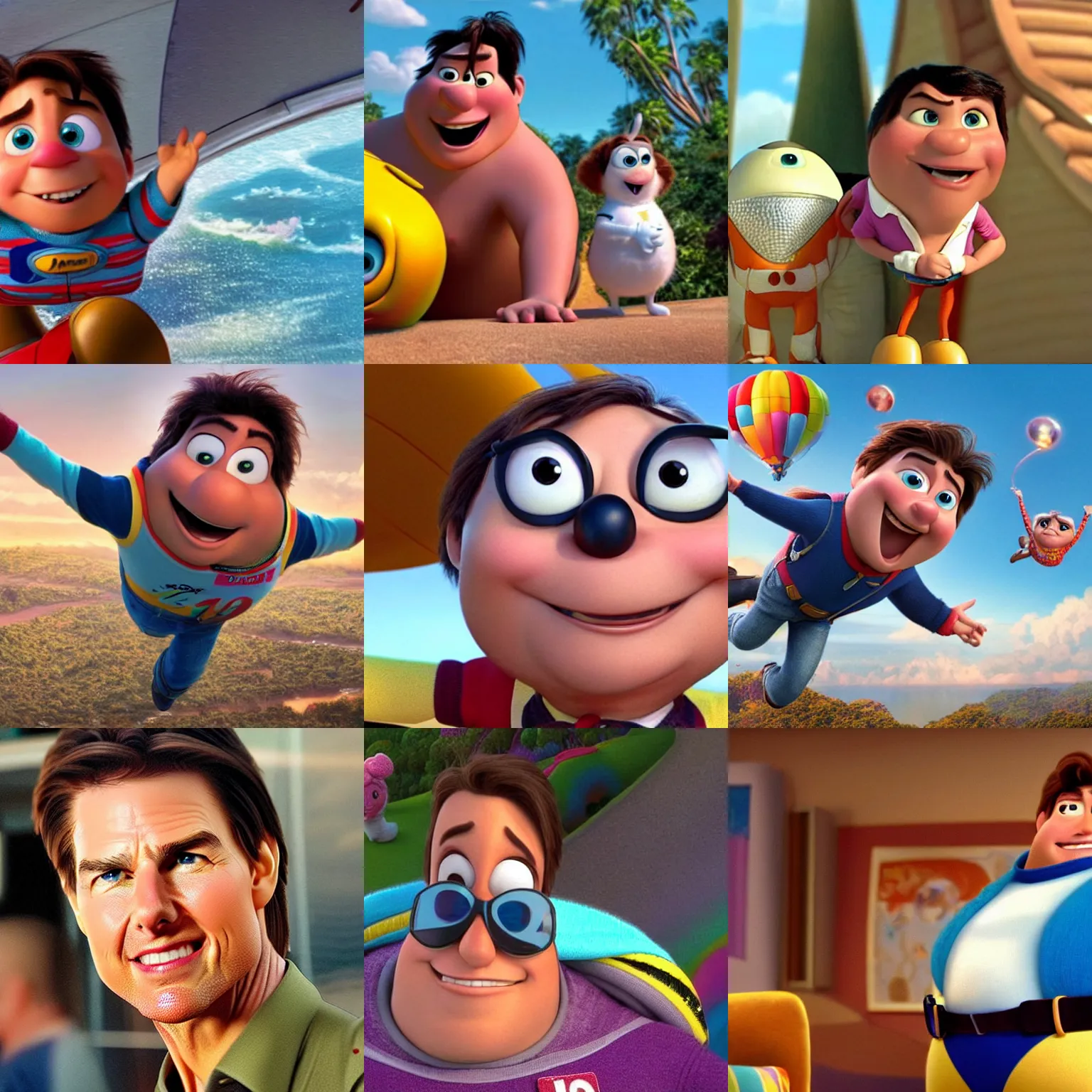 Prompt: Tom Cruise as seen in Disney Pixar's Up (2009) 👀