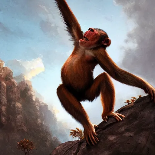 Image similar to a monkey throwing a bone to the air , dramatic lighting, cinematic, establishing shot, extremly high detail, photorealistic, cinematic lighting, artstation, style by James Gurney