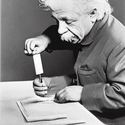 Image similar to Baby Albert Einstein making a crayon drawing of plans for a rocket