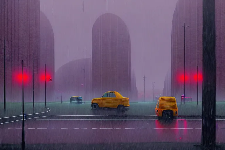 Prompt: london raining by Simon Stålenhag