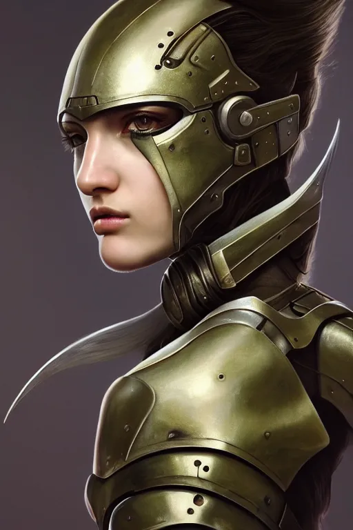 Image similar to a photorealistic painting of an attractive young girl, partially clothed in metal-plated battle armor, olive skin, long dark hair, beautiful bone structure, symmetrical face, perfect eyes, intricate, elegant, digital painting, concept art, illustration, sharp focus, minimal artifacts, from Metal Gear, in the style of Ruan Jia and Mandy Jurgens, by Greg Rutkowski, trending on Artstation, award winning