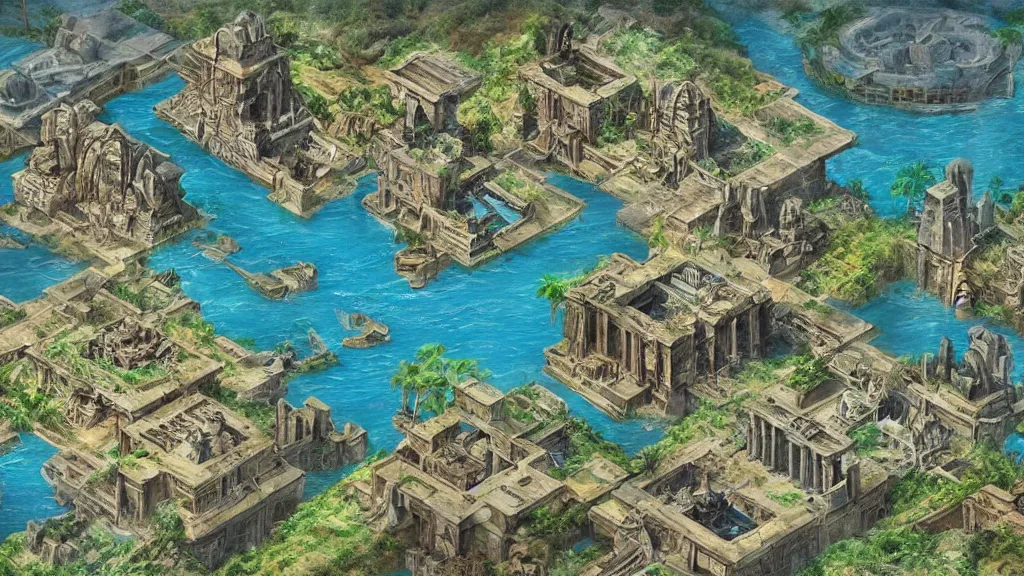 Image similar to digital painting of the advanced lost city of atlantis at its peak, circa 3 0 0 0 bc