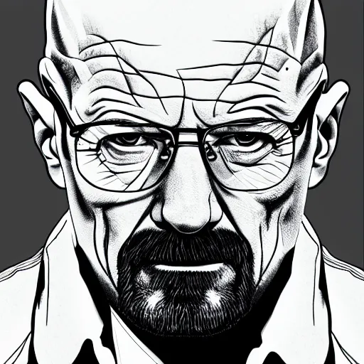 Prompt: Walter White pointing a pistol at you, lineart