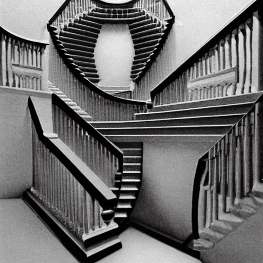 Image similar to impossible Escher staircase but as a realistic photo