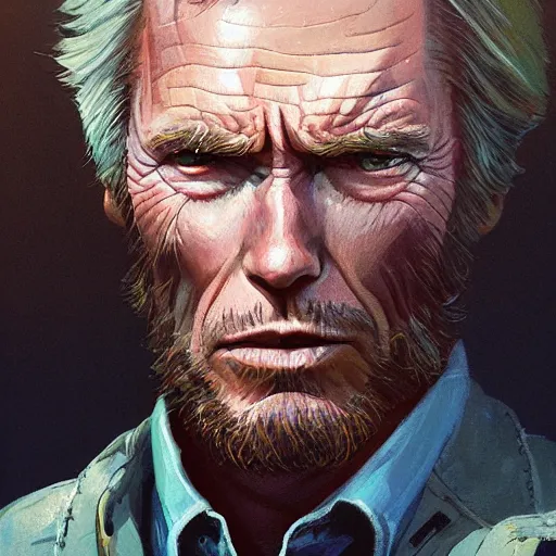 Image similar to highly detailed portrait, clint eastwood of cowboy, in gta v, stephen bliss, unreal engine, fantasy art by greg rutkowski, loish, rhads, ferdinand knab, makoto shinkai and lois van baarle, ilya kuvshinov, rossdraws, tom bagshaw, global illumination, radiant light, detailed and intricate environment