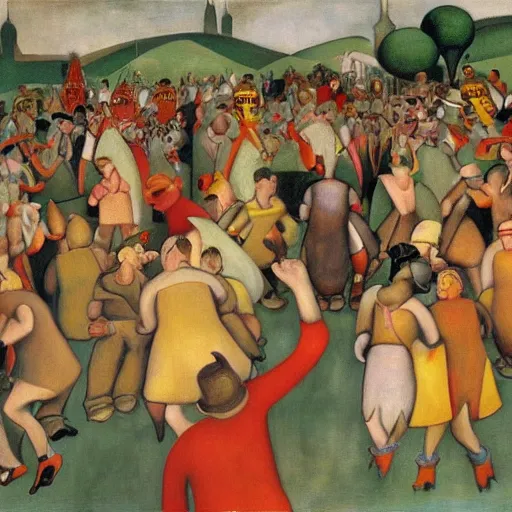 Image similar to dancing dwarves crowd by Boris Grigoriev