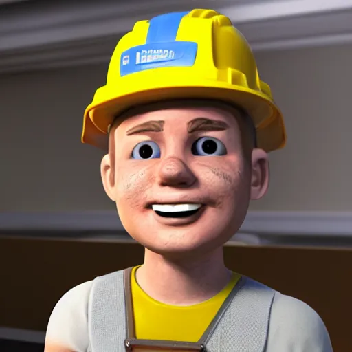 Prompt: a real life human person bob the builder super realistic, shot from cinematic, hyper detailed, ultra realistic 4k trending on artstation