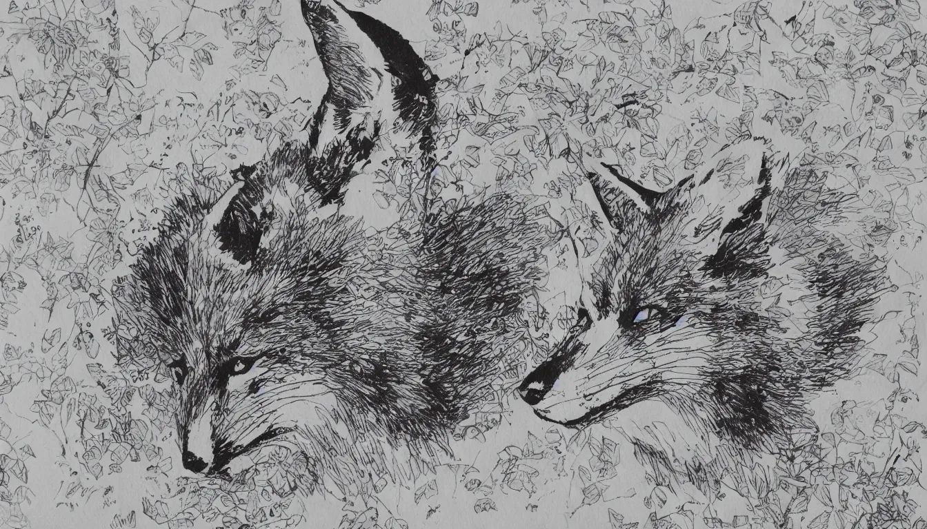 Prompt: fox, chinese ink brush, intricate background
