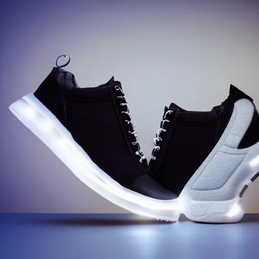 Prompt: a pair of sneakers based off of christmas, award winning product photography, studio lighting, black background,