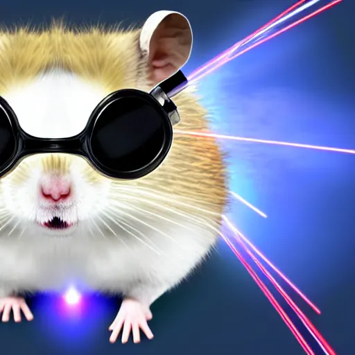 Prompt: evil hamster as the villain in a james bond film with head mounted laser cannons, digital art