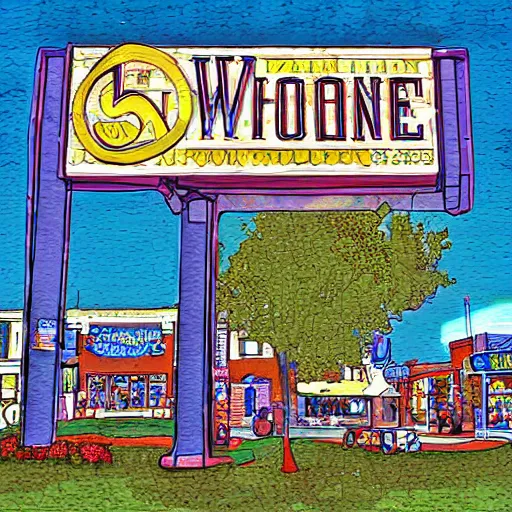 Prompt: Walton's five and dime, Bentonville Arkansas, digital art