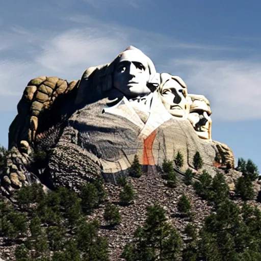 Image similar to Mount Rushmore buts it has Kanye West's face on it