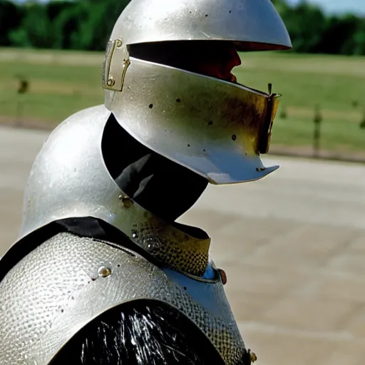 Image similar to goose wearing a crusades era helmet