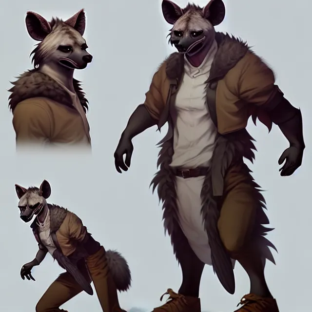 Image similar to character concept art of a male anthropomorphic furry hyena | | cute - fine - face, pretty face, key visual, realistic shaded perfect face, fine details by stanley artgerm lau, wlop, rossdraws, james jean, andrei riabovitchev, marc simonetti, and sakimichan, trending on artstation