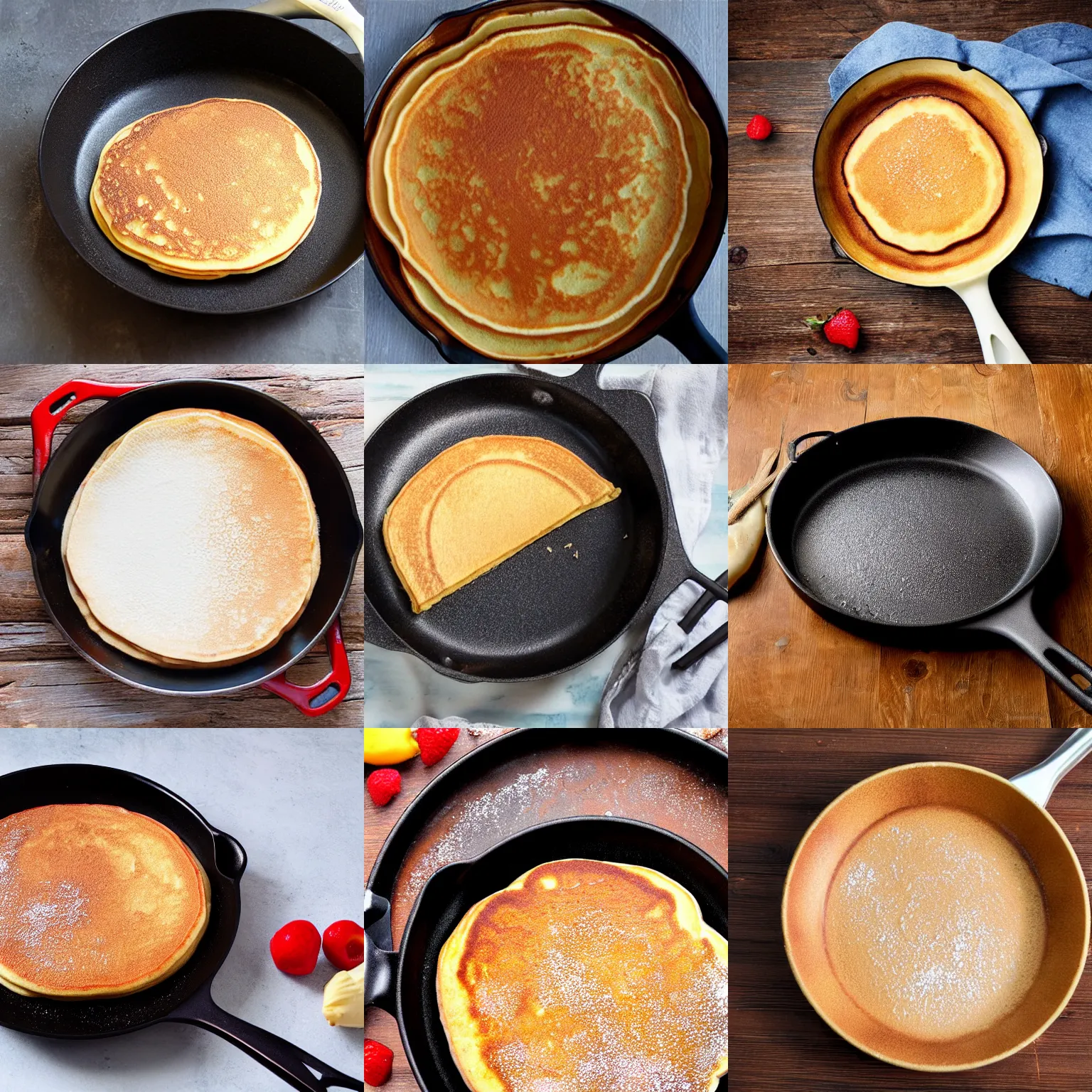 Prompt: frying pan made of pancake