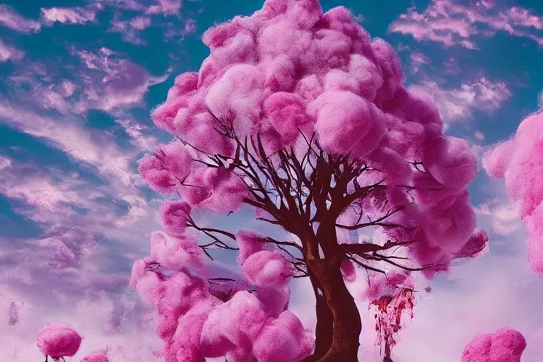 Prompt: photograph of a planet with cotton candy trees, 🍭 people cute, animation, Pixar style, happy fun