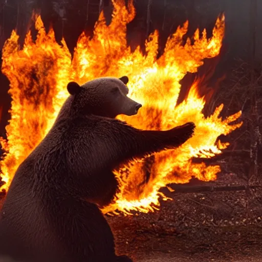 Image similar to a bear that has caught on fire and is now engulfed in flames