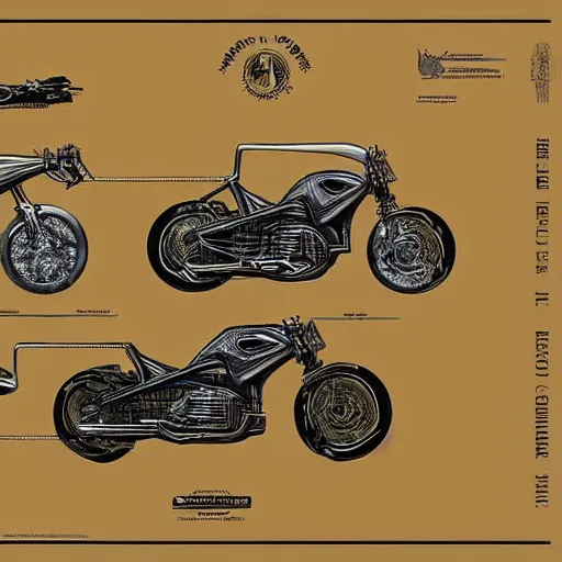 Prompt: concept art prometheus motorcycle blueprint