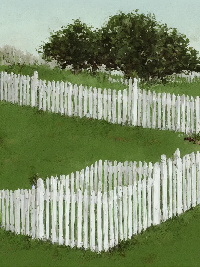 Prompt: white picket fence by disney concept artists, blunt borders, rule of thirds