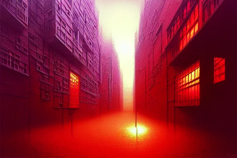 Image similar to multi - dimensional urban space, in the style of beksinski, intricate and epic composition, light red by caravaggio, insanely quality, highly detailed, masterpiece, purple light, artstation, 4 k