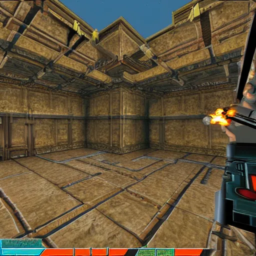 Prompt: quake iii area deathmatch, fps, video game screenshot