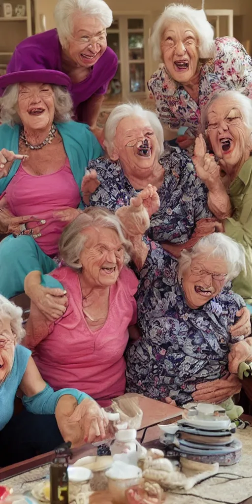 Image similar to laughing grandmas on acid in the house