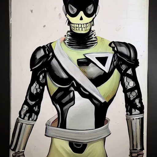 Image similar to Alex Ross and Sergio Bleda and Jérémy Petiqueux and Alex Maleev artwork of a portrait of a boy super scientest in a scace suit exoskelton costume