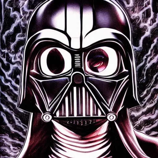 Image similar to Darth Vader portrait in the style of Junji Ito. Manga. Horror. Extremely detailed. Beautiful. 4K.