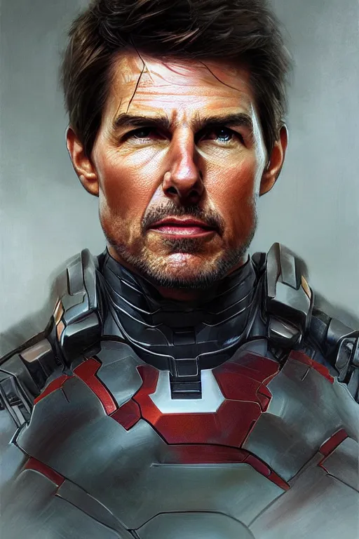 Prompt: Portrait of Tom Cruise as Iron man, marvel, dark, intricate, highly detailed, smooth, artstation, digital illustration by Ruan Jia and Mandy Jurgens and Artgerm and Wayne Barlowe and Greg Rutkowski and Zdislav Beksinski