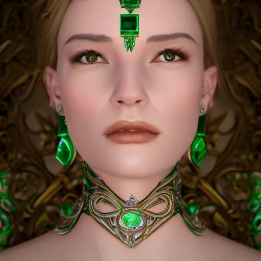 Image similar to portrait of wonderful princess of emeralds with fair skin, ornate, 8 k, gorgeous, intricate, detailed, accent lighting, ethereal lighting, hyper realism, octane render