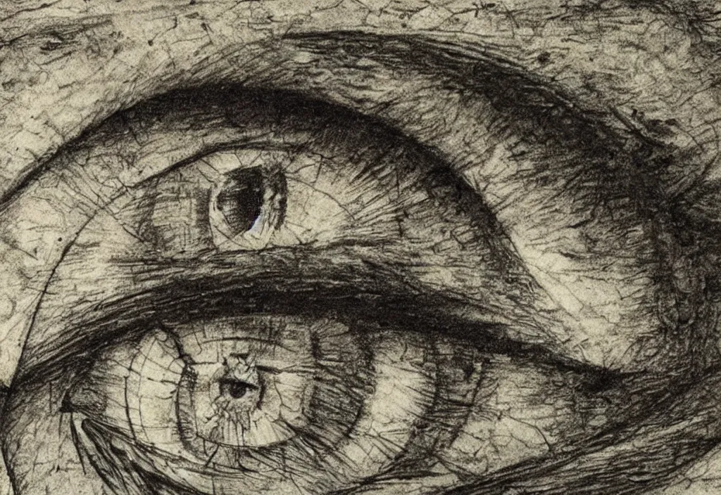Image similar to very detailed sketch of a cosmic mystic eye by leonardo davinci