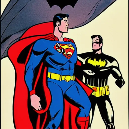 Prompt: batman with superman, by ty templeton, comic book art