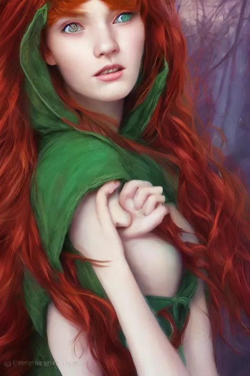 Image similar to beautiful cute red haired joyful and playful nineteen year old maiden standing up in casual green clothing, long hair, attractive face, modern city, rpg character, sci - fi, fantasy, intricate, elegant, digital painting, artstation, concept art, smooth, 8 k frostbite 3 engine, ultra detailed, art by artgerm magali villeneuve