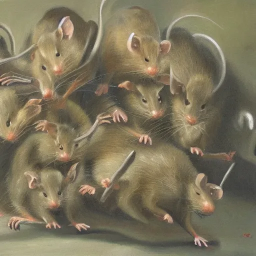 Image similar to an ouroboues of rats, oil painting