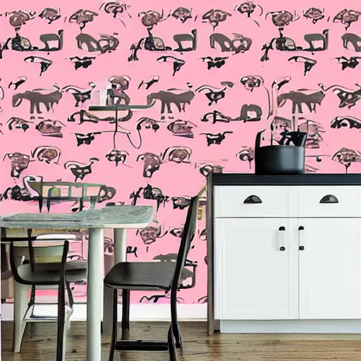 Image similar to modern kitchen wallpaper pig design. pigs on the wall expensive