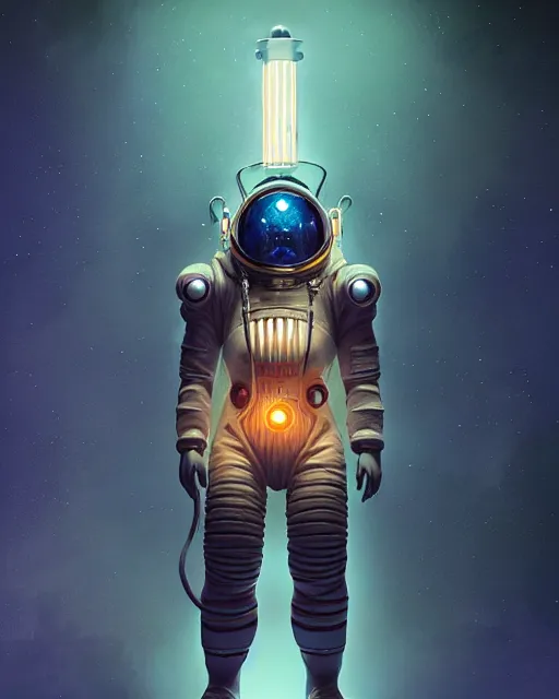 Image similar to bioshock action game astronaut by artgerm, greg rutkowski, alphonse mucha, cgsociety and beeple highly detailed, sharp focus, cinematic lighting, illustration, art, octane render, unreal engine lumen, very coherent. cinematic, hyper realism, high detail, octane render, 8 k