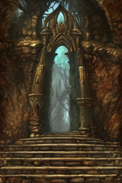 Prompt: stone steps fantasy leading do a gothic doorway opened, artstation by emilia dziubak, will terry, greg olsen, chris mars, ann long, and mark brooks, gret ritkowski dramatic, architecture, colorful clear sharp focus, warcraft architecture