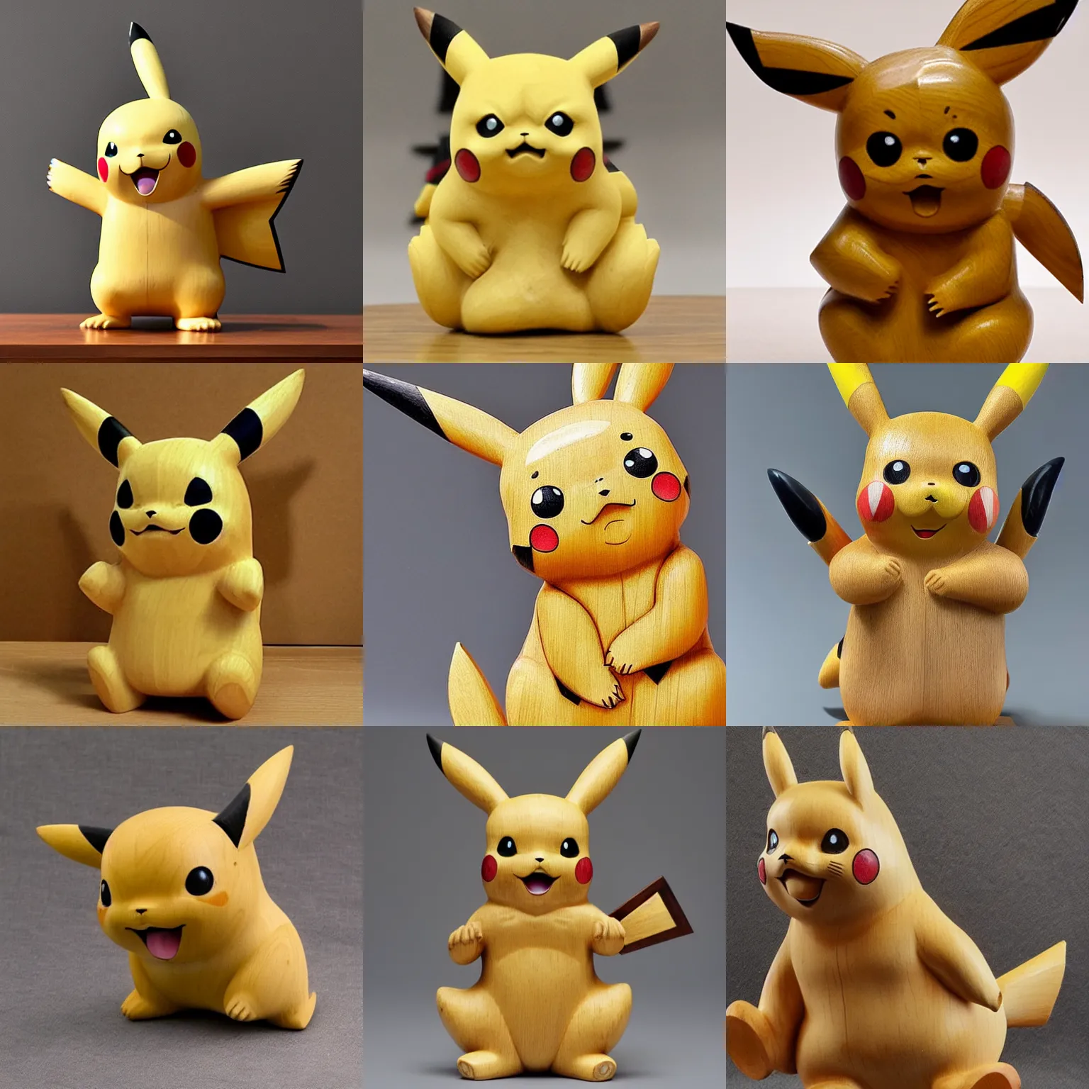 Prompt: wooden sculpture of pikachu, polished maple, intricately carved, fine details, elegant, real